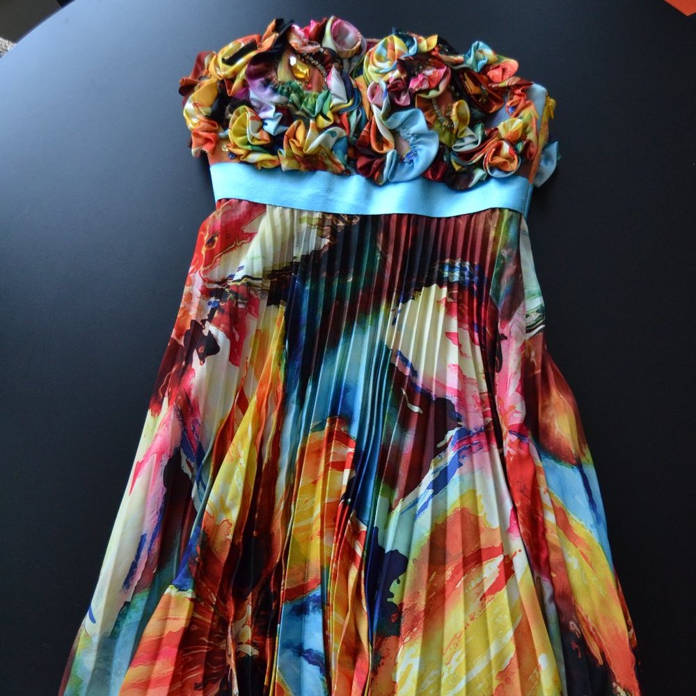 Multicolor fun strapless dress w/ rosettes - Picture 11 of 12